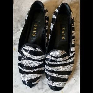 Zalo Zebra Sequin Smoking Flat Loafer Leather 8
